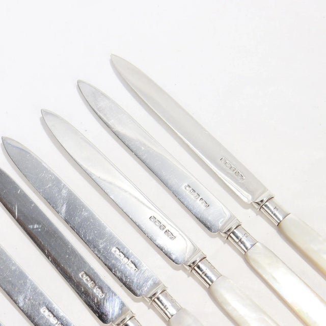 Antique English Sterling Silver & Mother-of-Pearl Cased 24-Piece Dessert Service For Sale In Philadelphia - Image 6 of 18