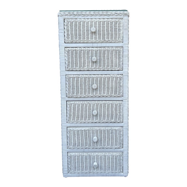 Late 20th Century Vintage Tall White Wicker Lingerie Chest of Drawers
