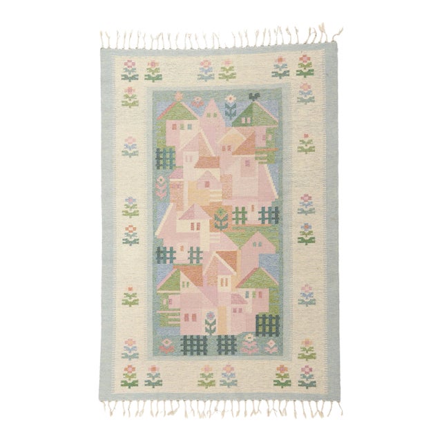 Vintage Swedish Pictorial Rollakan Rug - 04'07 X 06'09 For Sale