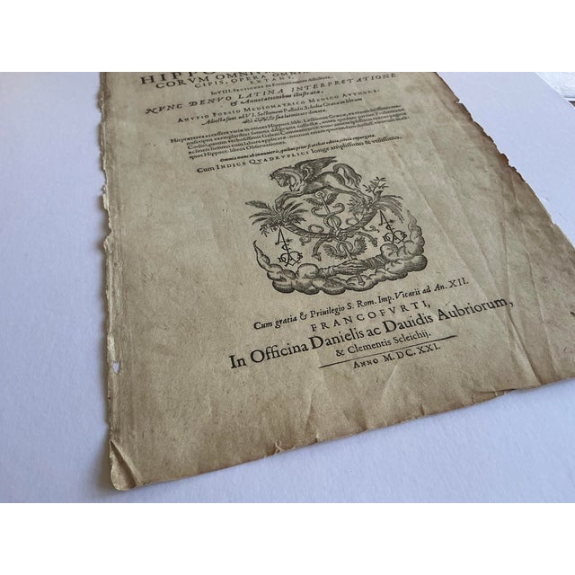 Classical Roman Antiquarian Engraving - Hippocratic Corpus Title Page - Medical Decor - 1621 For Sale - Image 3 of 8