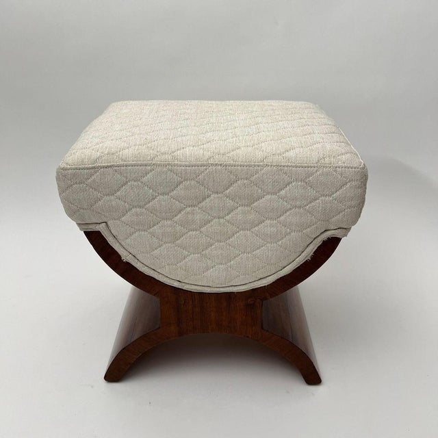 Rare, small Art Deco stool from France around 1930. * Rosewood veneer on softwood. Oak veneer on the underside. * Restored...