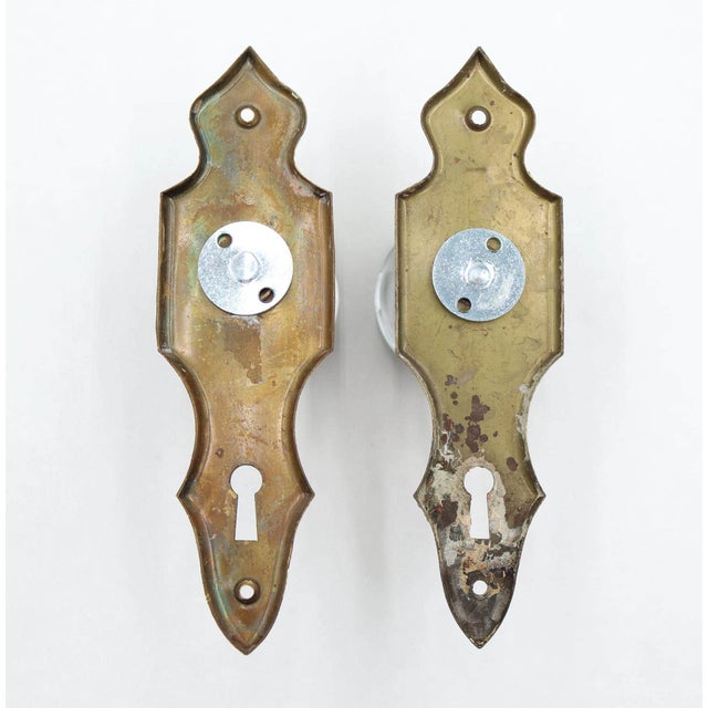 Mid 20th Century Vintage Art Deco Glass Brass Dummy Door Knob Set For Sale - Image 5 of 5