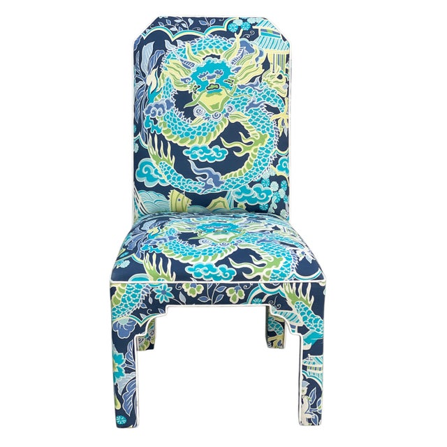 Pair MCM CasaBique Ming Armchairs in Thibaut “Imperial Dragon” For Sale - Image 16 of 18