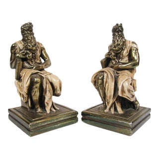 Vintage Marion Bronze Moses Bookends After Michelangelo For Sale