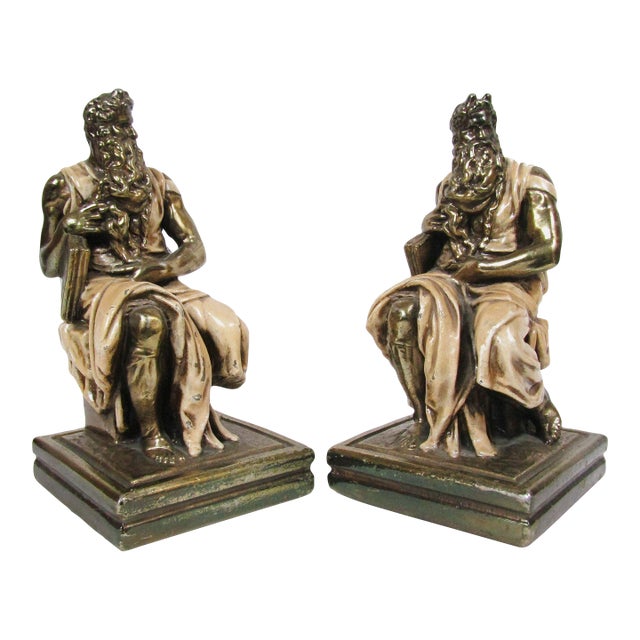 Vintage Marion Bronze Moses Bookends After Michelangelo For Sale
