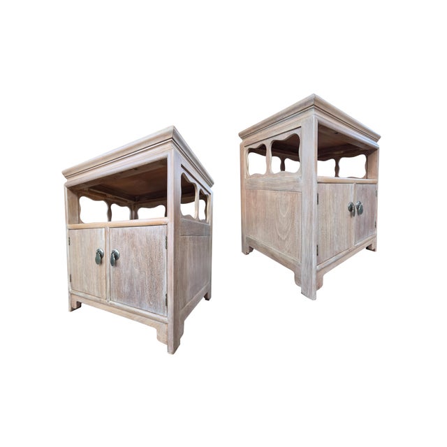 Mid 20th Century Pair of Cerused Walnut "Far East" Restored Nightstands/End Tables by Michael Taylor for Baker Furniture For Sale - Image 11 of 14