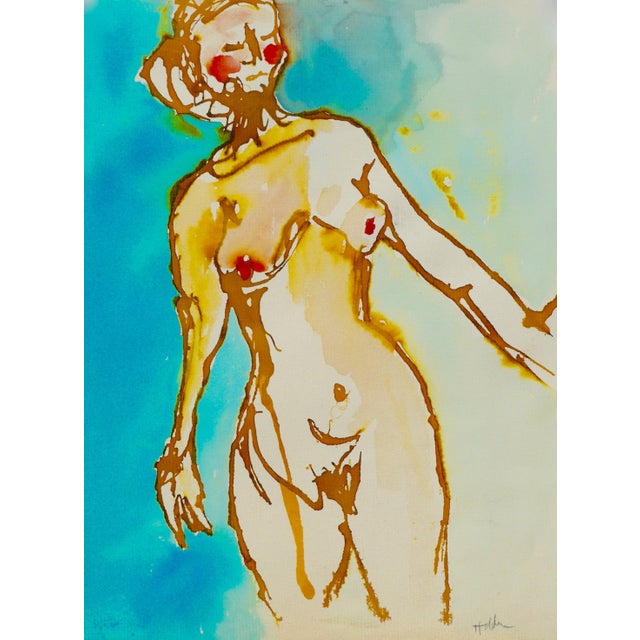 "French Nude" Contemporary Abstract Figurative Watercolor and Ink Painting on Paper For Sale - Image 4 of 5