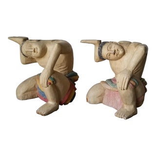 Vintage Hand Carved Wood Sculptural Balinese Side Tables - a Pair For Sale