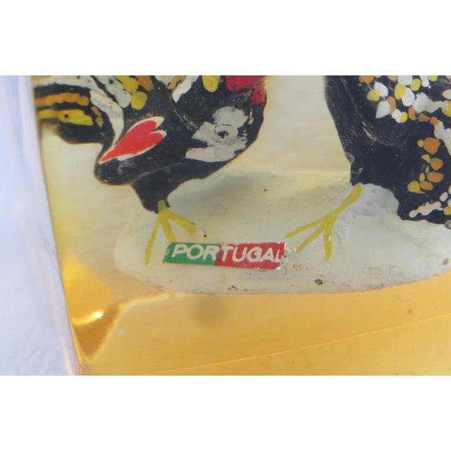 Barcelos Roosters Encased Lucite Souvenir Paperweight Amber Tinted Acrylic 5105b For Sale - Image 14 of 15