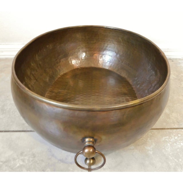 Large Vintage Solid Brass Oval Hand Hammered Footed Planter W/ Handles For Sale - Image 4 of 11