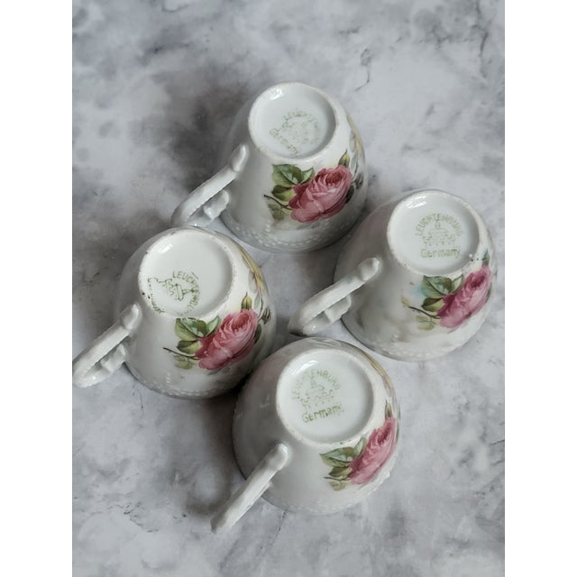 Ceramic Late 19th Century Hand Painted Peonies on Porcelain Leuchtenburg,Germany Demitasse Tea Cups - 4 pcs For Sale - Image 7 of 12