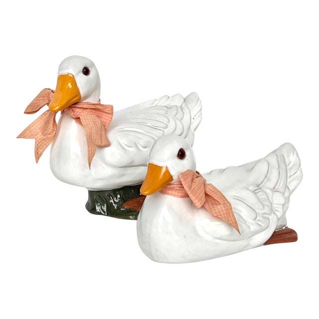 1980s Glazed Terra Cotta Ducks by Earth Needs Ltd. - A Pair For Sale