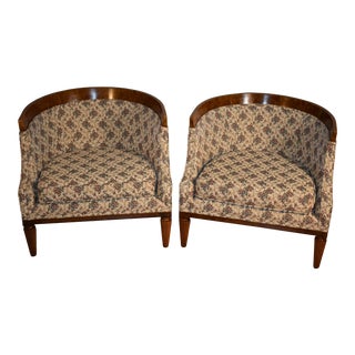 1950s Biedermeier Style Burl Fruit Wood Fireplace Chairs - a Pair For Sale
