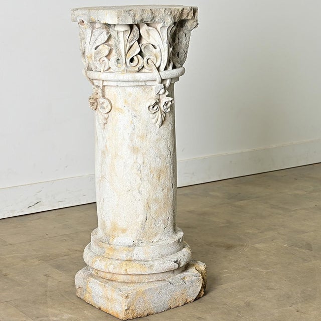 Antique White Portuguese 18th Century Carved Stone Column For Sale - Image 8 of 14