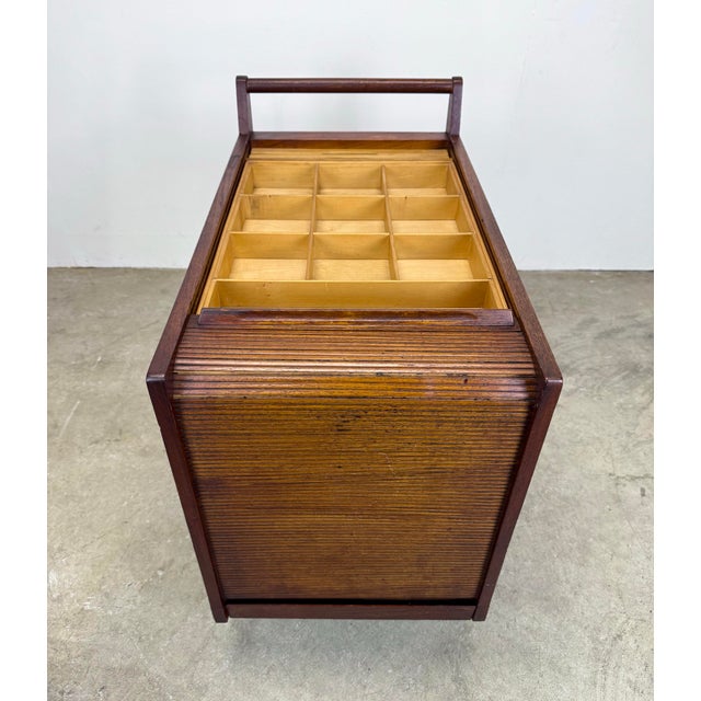 Mid Century Danish Modern Teak Tambour Door Craft / Sewing / Art / Bar Cart For Sale - Image 10 of 12