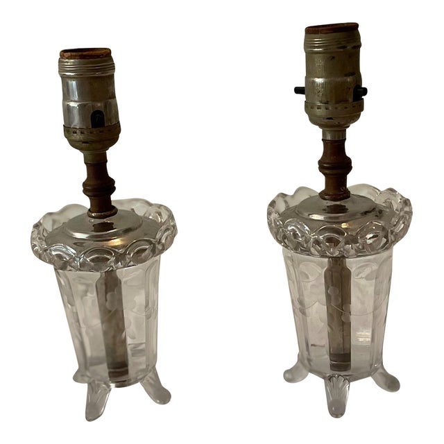 1960s Petite Antiqued Glass Lamps, Pair For Sale