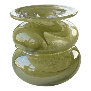 Vintage Handblown Chartreuse Art Glass Vase For Sale
