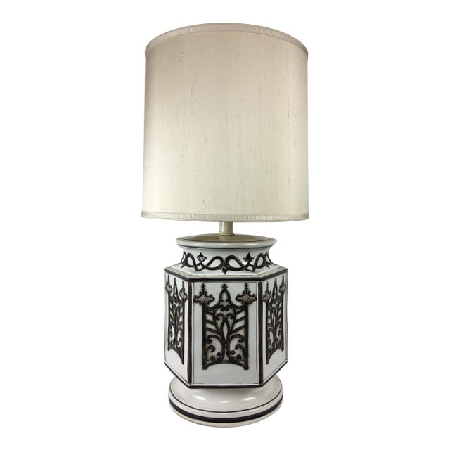 Mid Century Monumental Pottery Table Lamp With Shade For Sale