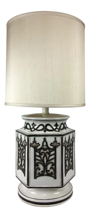 Mid Century Monumental Pottery Table Lamp With Shade