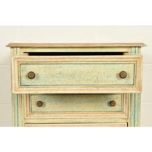 Wood Italian Neoclassical Green and Cream Painted Lingerie Chest or Semainier For Sale - Image 7 of 16