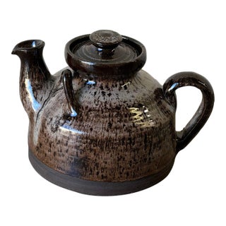Vintage Danish Studio Pottery Teapot – Brown Drip Glaze Stoneware, 1970s For Sale