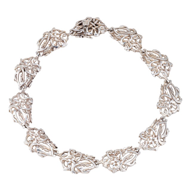 Vintage Ilias Lalaounis Sterling Silver Necklace 16" Choker Wide Knot Links For Sale