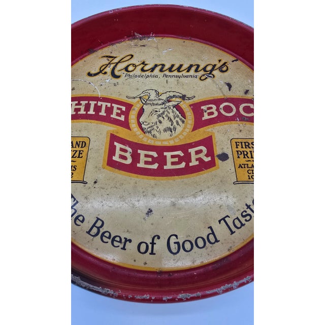 Vintage Hornung's White Bock Beer Metal Tray Round Philadelphia For Sale In Philadelphia - Image 6 of 11