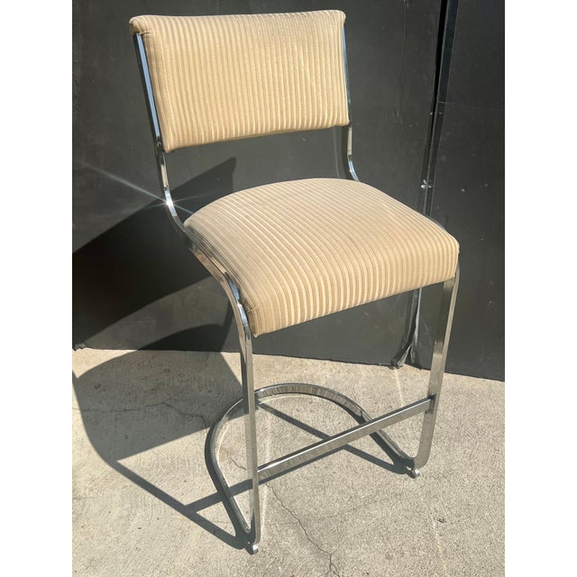 Set of 4 1970s Milo Baughman Style Modernist Chrome Bar Stools by Cal-Style – Project Set For Sale - Image 11 of 17