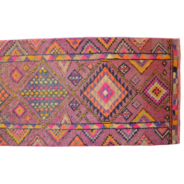 1960s Purple Hand-Knotted Runner Rug Pure Wool Turkish Hallway Decor For Sale - Image 9 of 11
