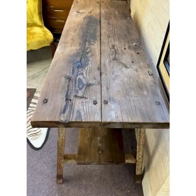 Early Iron and Wood Industrial Table - Use as Kitchen Island or Console Table For Sale - Image 4 of 9