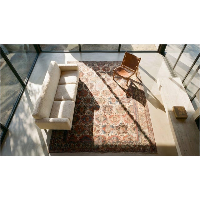 1880s Ivory Geometric Antique Persian Bibikabad Rug 10' X 14' Handknotted Wool Carpet For Sale - Image 9 of 9