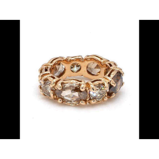 Bochic “Vintage” Fancy Chocolate, Greenish Diamond 18K Rose Gold Band Ring For Sale - Image 9 of 15