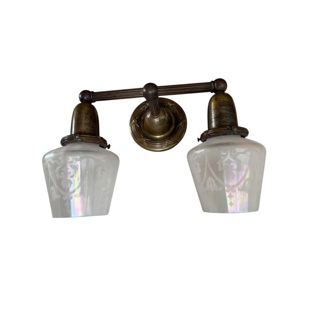 Brass Antique Double Wall Sconce Completely Restored Original Patina For Sale - Image 8 of 8