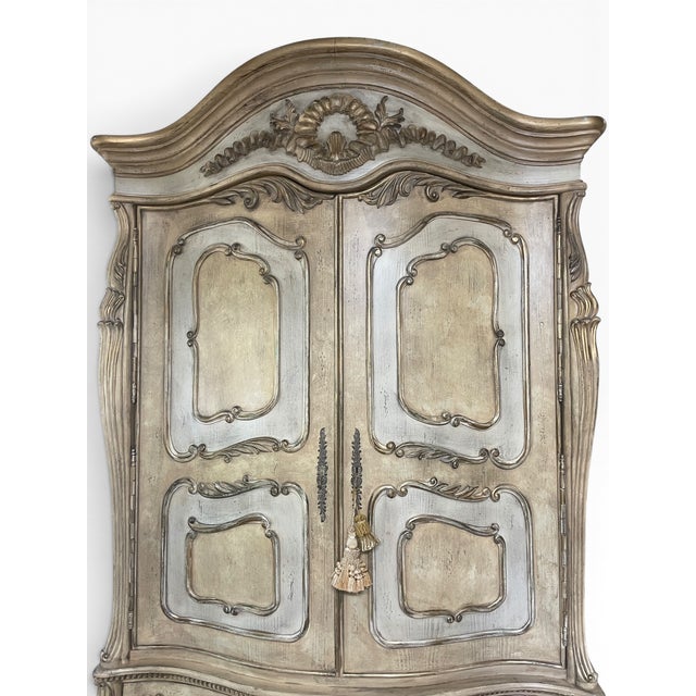 French Provincial Ferguson Copeland Louis XV Style Painted and Parcel-Gilt Bombé Armoire For Sale - Image 3 of 18