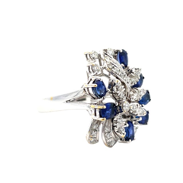 Blue 18k Gold 1.96 Carat Certified Sapphire & Natural Diamond Ring, Size 8 For Sale - Image 8 of 10