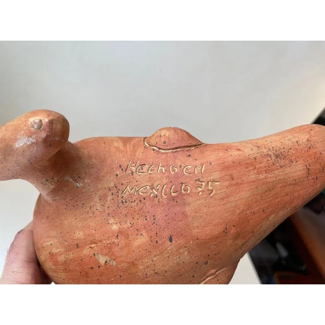 Sculptural Mexican Aztec Terracotta Parrot Vase, 1970s For Sale - Image 4 of 11
