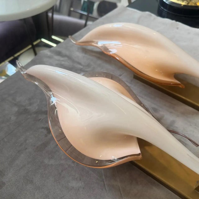 Two 1970s Mid-Century Modern Pink Murano Glass Leaf Wall Sconces by Franco Luce For Sale - Image 16 of 18