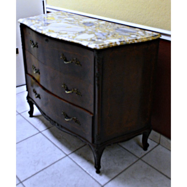 Wood Antique French Marble Top Chest of Drawers For Sale - Image 7 of 8