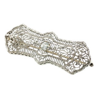 1930's Platinum and 14k White Gold Diamond Filigree Pin/ Pendant For Sale