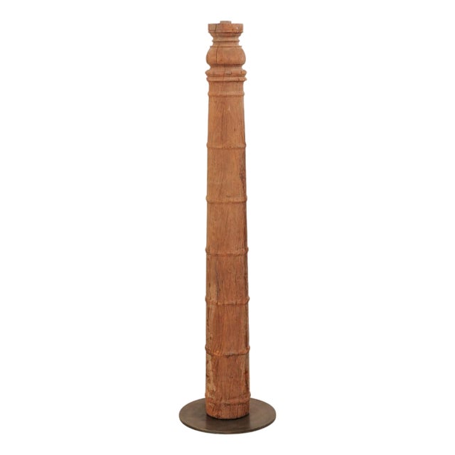 19th Century British Colonial Carved Wood Column on Stand For Sale