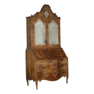 18th Century Barocchetto Trumeau in Walnut & Burl Veneer with Mirror, Italy For Sale