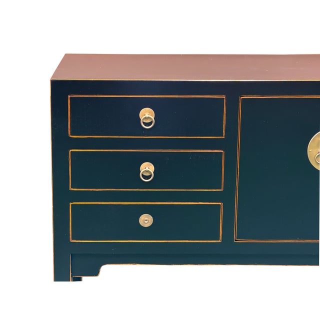 47" Black Wood Grain Pattern 6 Drawers Console Side Altar Table For Sale - Image 12 of 12
