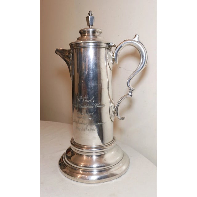 Large Antique 1901 Lutheran Church Presentation Silver Plate Wine Claret Pitcher For Sale In New York - Image 6 of 12