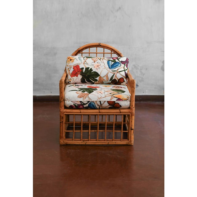 Set of Armchairs with Arched Backrest and Woven Bamboo, 1970s For Sale - Image 3 of 8