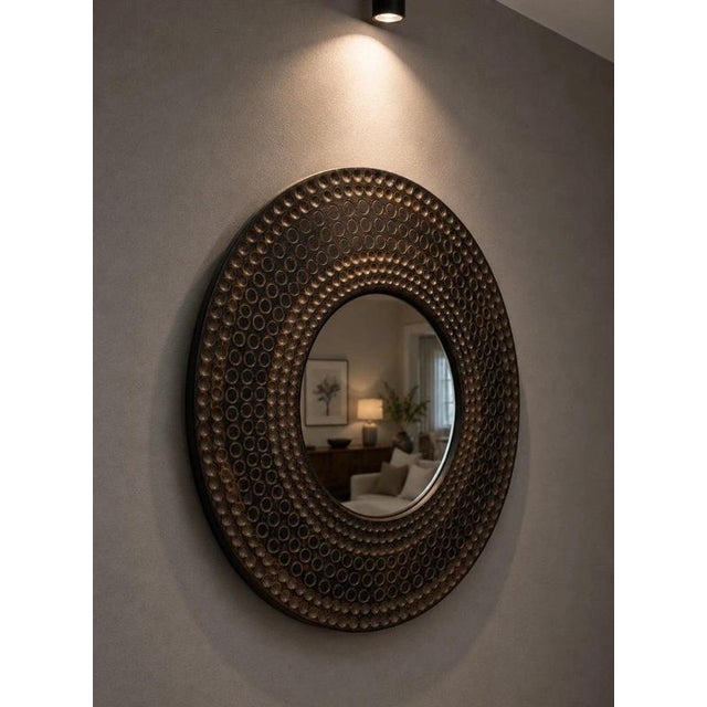 2000 - 2009 Round Bronze-Effect Textured Sunburst Wall Mirror For Sale - Image 5 of 5