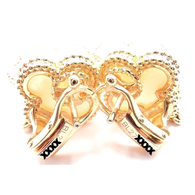 Van Cleef & Arpels Yellow Gold Magic Alhambra Mother of Pearl Earrings, Pair For Sale In Philadelphia - Image 6 of 14