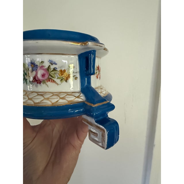 Art Nouveau Antique French Sèvres Style Cobalt Blue and Gold Cachepot, Hand-Painted Porcelain Jardinière, Late 19th Century Floral Planter For Sale - Image 3 of 12