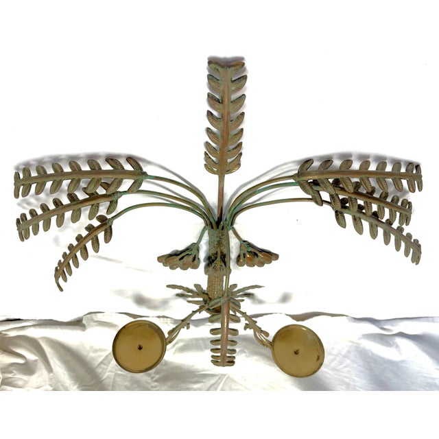 Brass Vintage Hollywood Regency Palm Tree With Hanging Date Clusters Double Candle Wall Sconce For Sale - Image 8 of 17