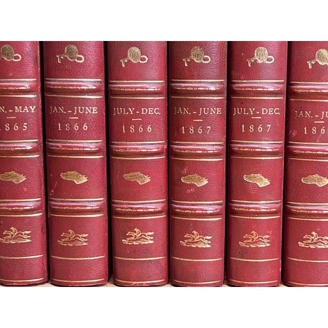 Wonderful Collection 10 Volume Bailey's Magazine of Sports & Pastimes Antique Red Leather Spine Books English Country Equestrian Horse For Sale - Image 4 of 14