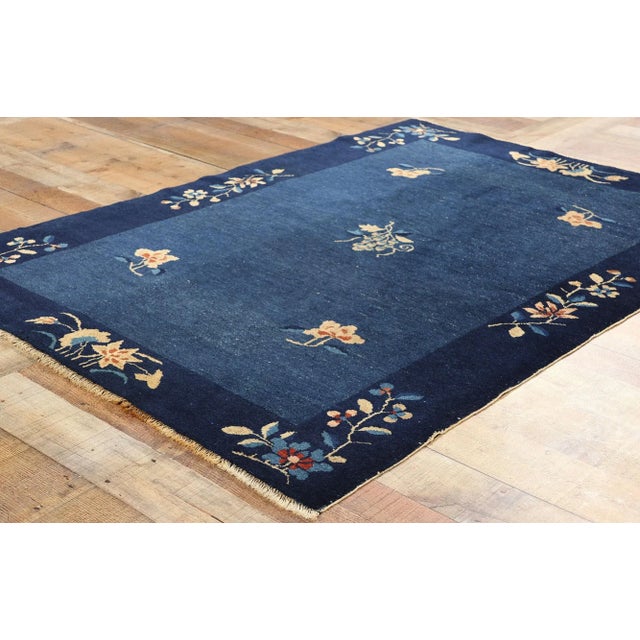 Textile Antique Blue Chinese Peking Rug - 04'00 X 05'09 For Sale - Image 7 of 9